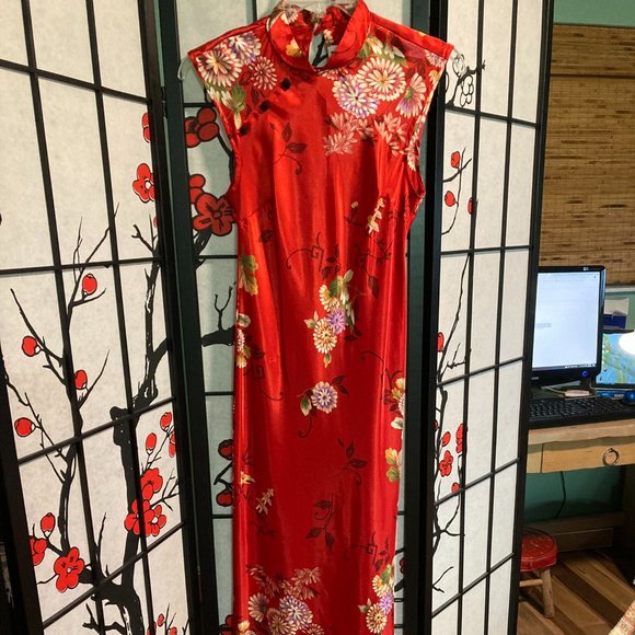 Satin Asain Style Maxi Dress - Picture 3 of 3